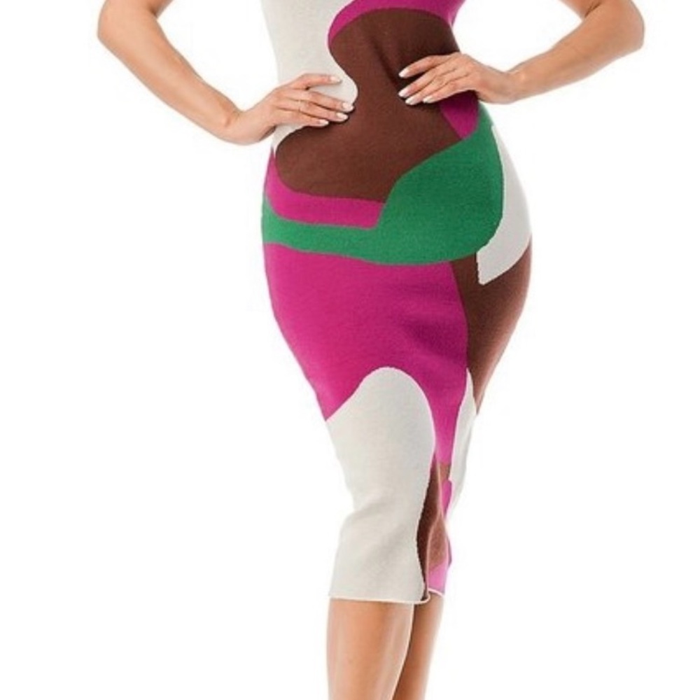 Colorful Abstract Patterned Midi Dress
